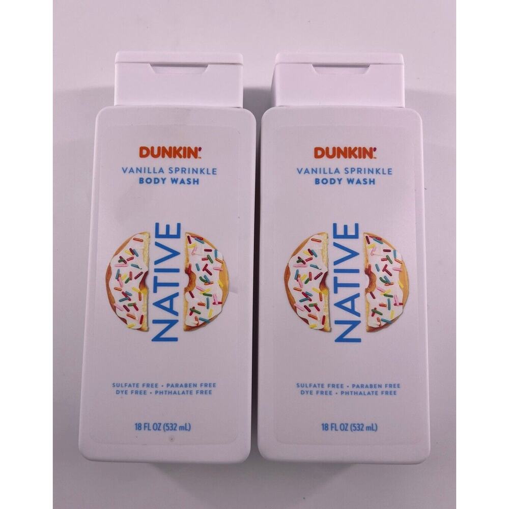 Native DUNKIN VANILLA SPRINKLE Body Wash 18oz LIMITED EDITION Lot Of 2 New